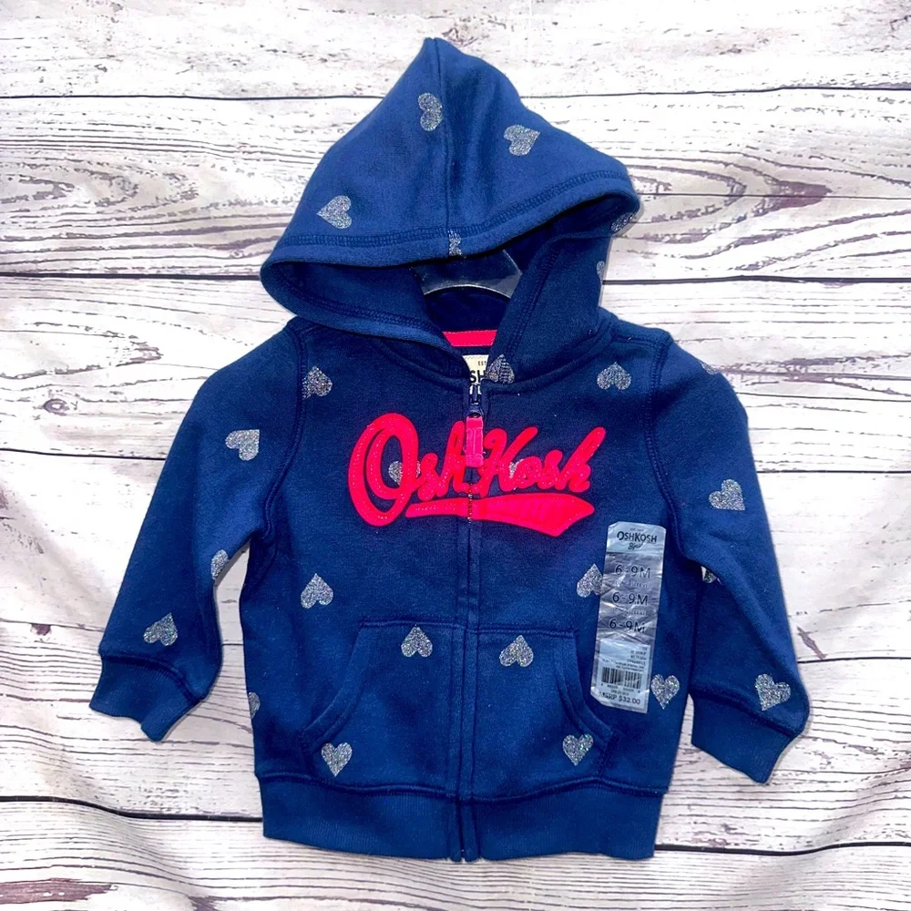 Oshkosh B'gosh New With Tags Girl's Hooded Heart Sweatshirt Size 6-9 Months